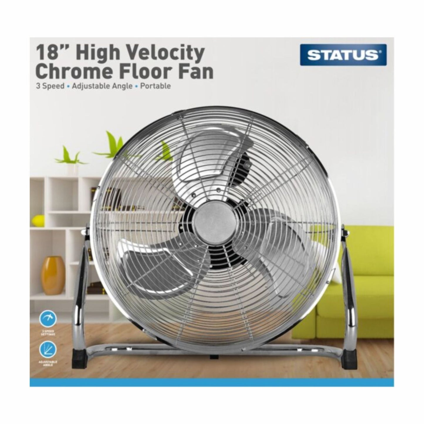 Status 18 inch High Velocity Chrome Floor Fan, 3 speed
