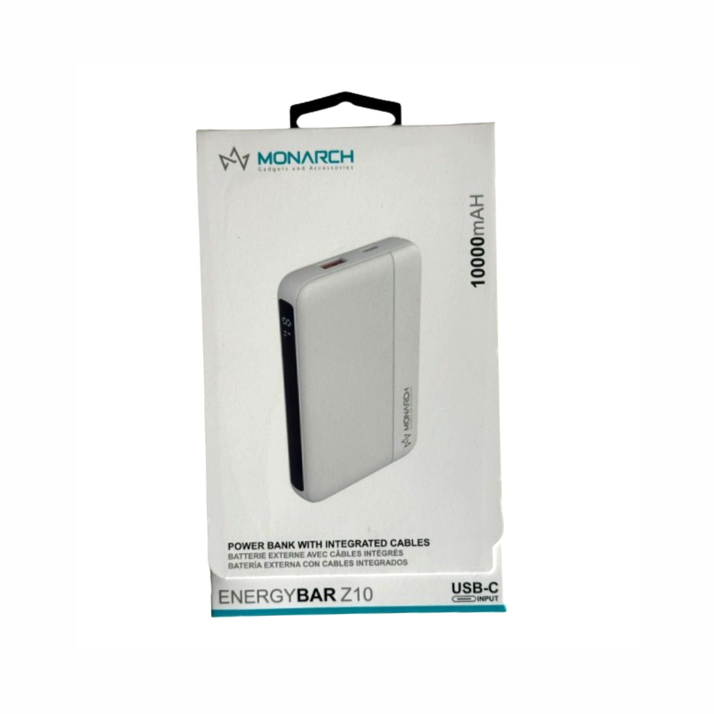MONARCH Z10 10000mAH Powerbank with integrated cable WHITE