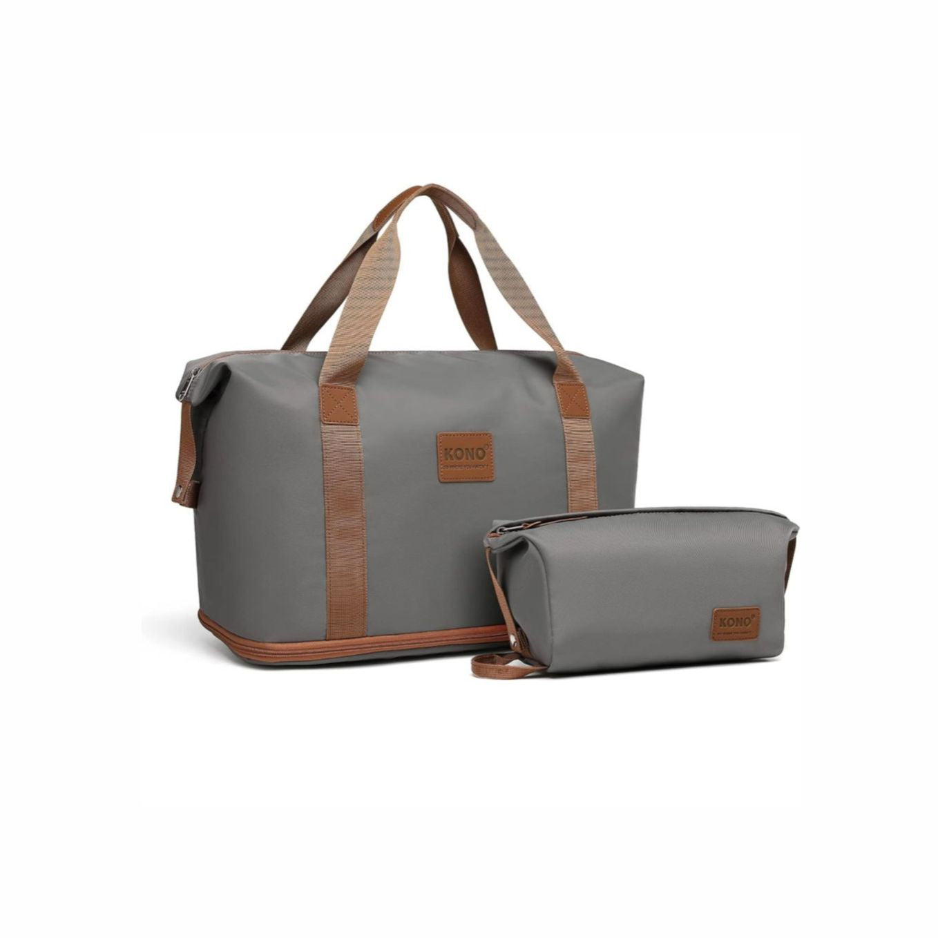 KONO 2 pieces expandable durable waterproof travel duffel bag set - grey and brown
