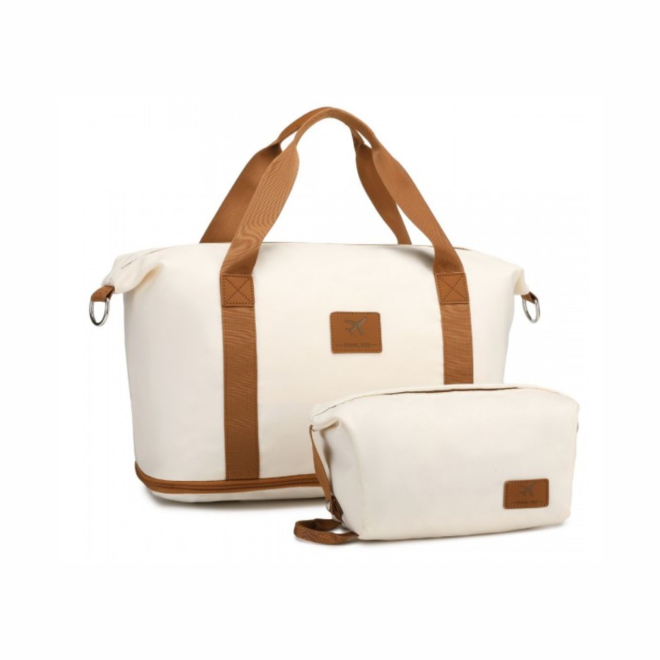 S2366 - 36L Expandable Water-Resistant Travel Tote Set with Cosmetic Pouch Versatile Carry-On Duffel Bag - Beige And Brown