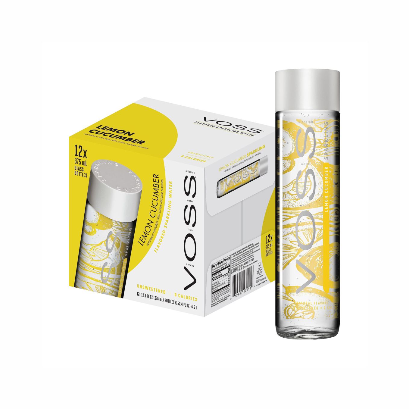 Voss Sparkling Bottle Lemon Cucumber Water 375ml