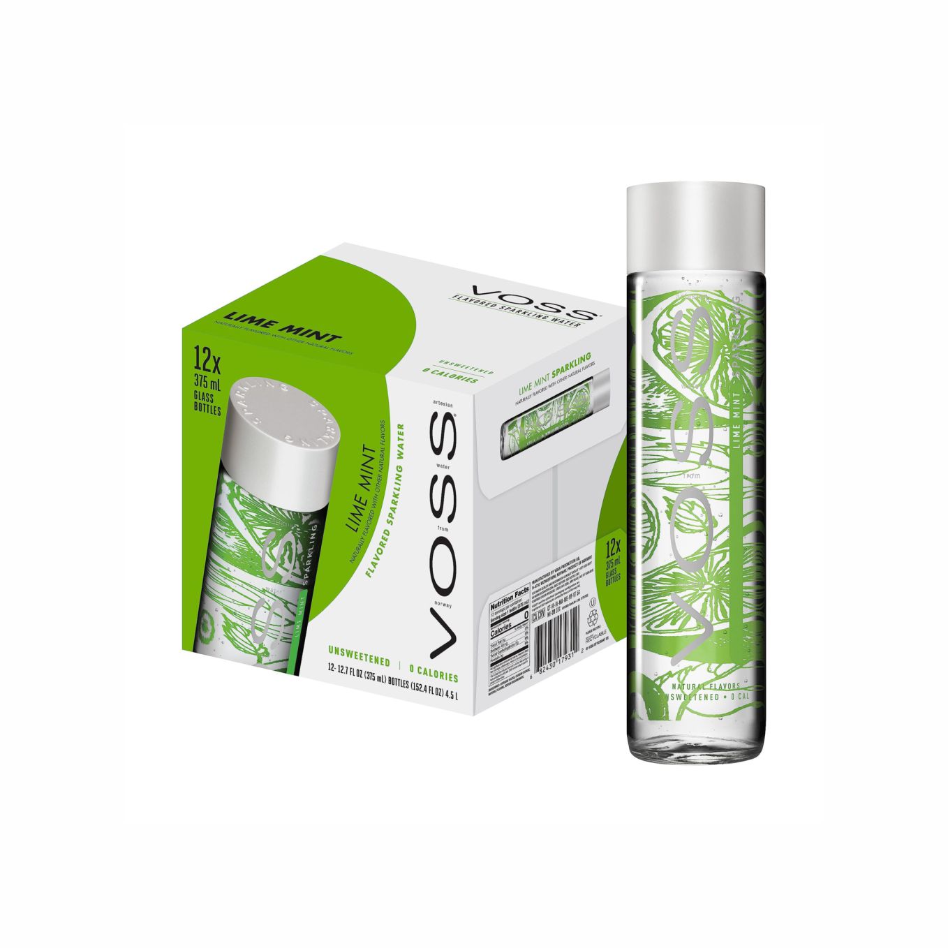 Voss Lime and Mint Sparkling Water Green 375ml