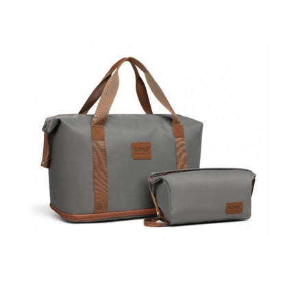 EA2212 - Kono Two Pieces Expandable Durable Waterproof Travel Duffel Bag Set - Grey And Brown