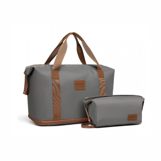 EA2212 - Kono Two Pieces Expandable Durable Waterproof Travel Duffel Bag Set - Grey And Brown